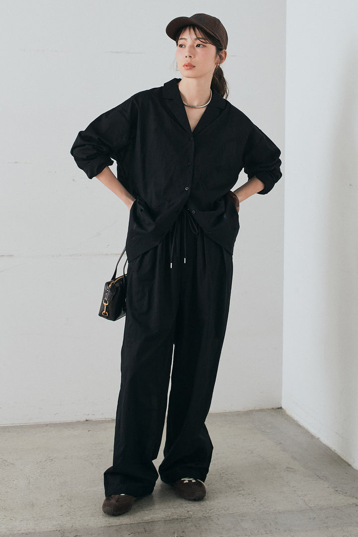 [SET]刺繍ローンオープンカラーシャツ+刺繍ローンタックイージーパンツ(2set)