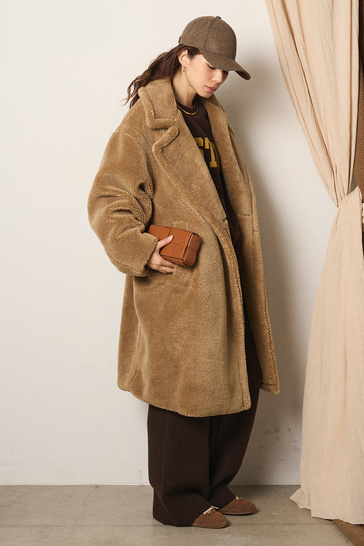 [SET]テディボアロングコート+ロゴデザインルーズスウェット+ワイドリブニットイージーパンツ(3set)