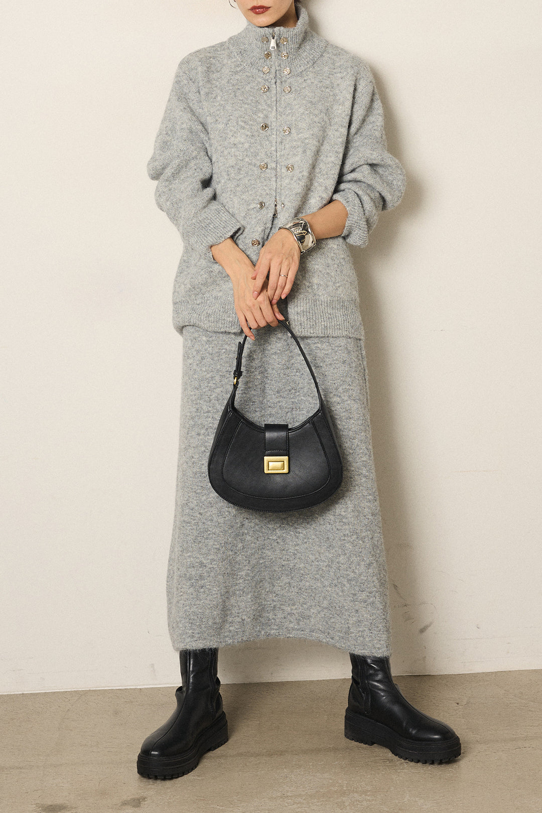 [SET]ハイネックメタルプレートニットスカートSETUP