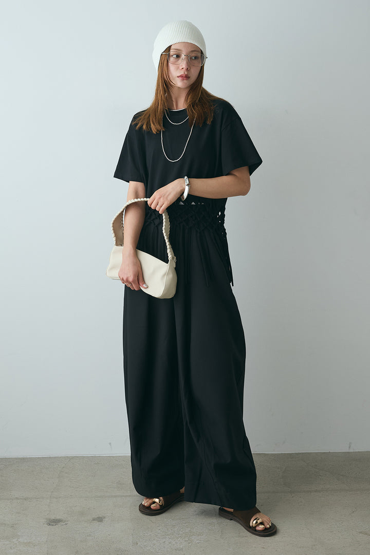 [SET]裾フリンジデザインTシャツ+ビッグシルエットワイドパンツ(2set)