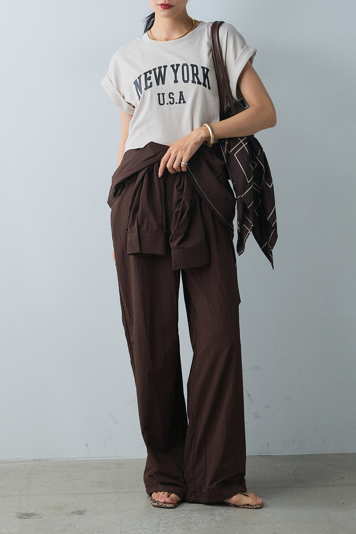 [SET]ショート丈NEWYORKロゴTシャツ+合繊ジャンプスーツ(2set)