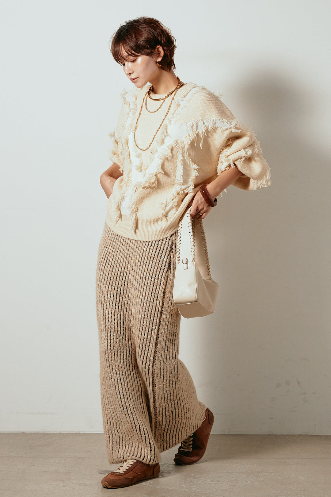 [SET]シャギージャガードニットトップス+アルパカタッチニットタイトスカート(2set)