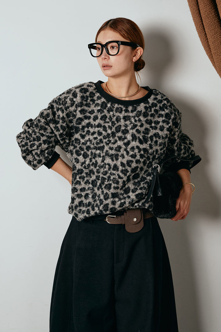 レオパード柄ボアトップス/ブラック