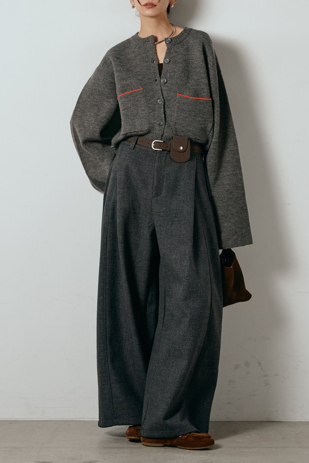 アルパカタッチダブルフェイスカーディガン/チャコール