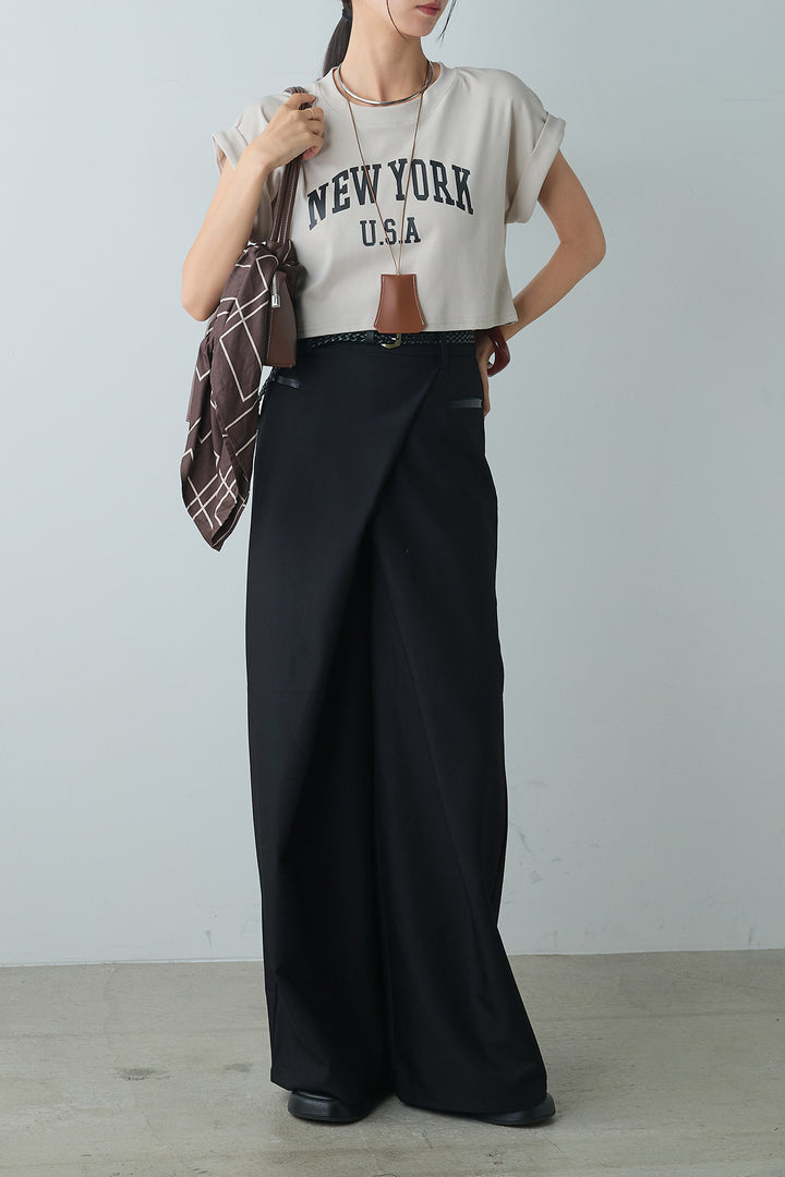[着回しセット]ショート丈NEWYORKロゴTシャツ+ショート丈NEWYORKロゴTシャツ+ベルト付きクロスデザインパンツ(3set)