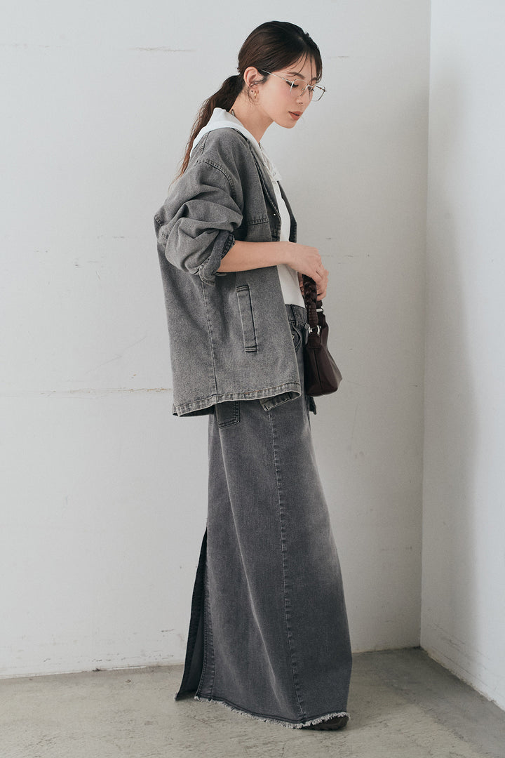 [SET]オーバーデニムジャケット+ウエストクロスデニムタイトスカート(2set)
