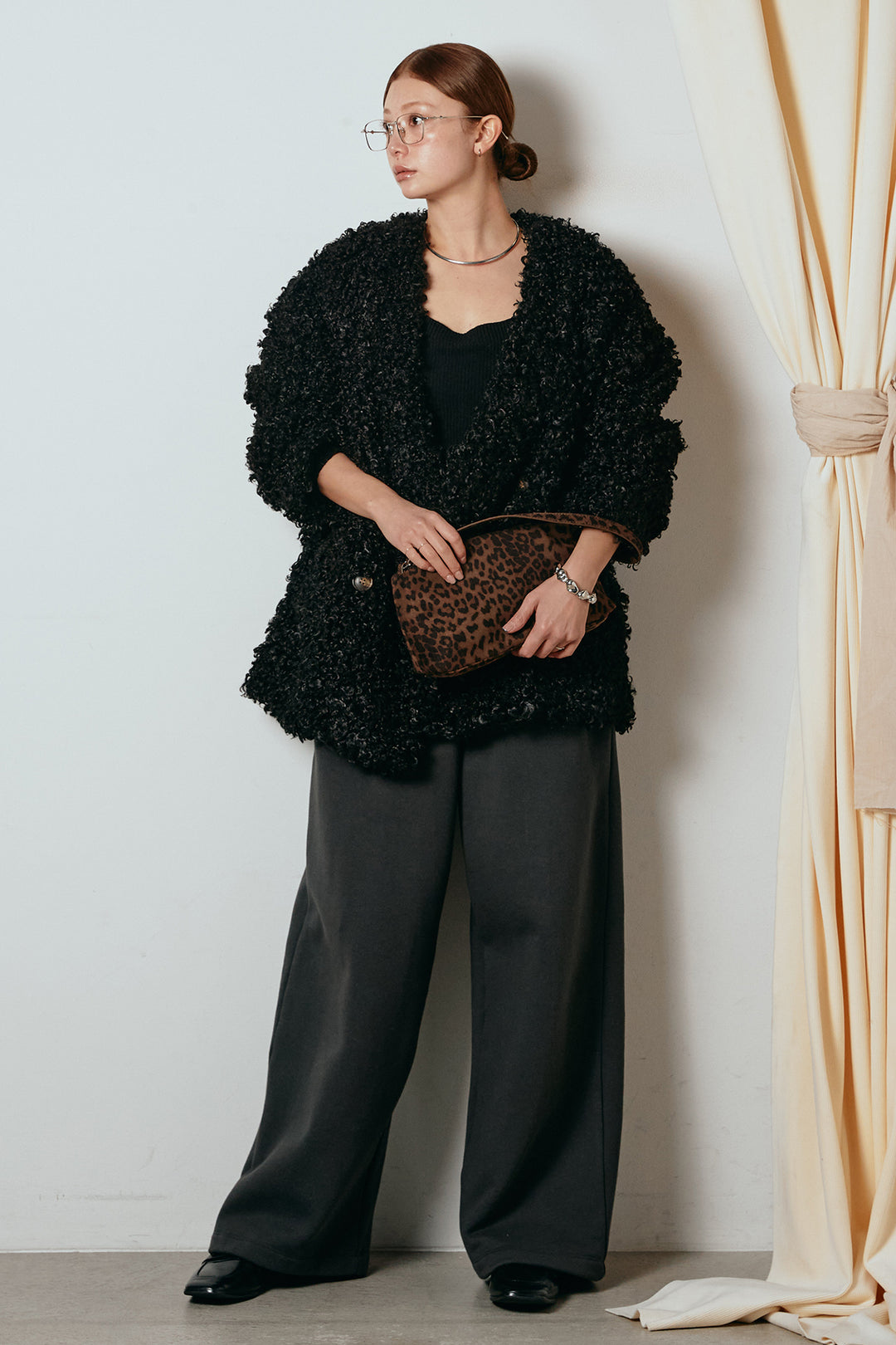 [SET]シープライクファージャケット+裏起毛スウェットワイドパンツ(2set)