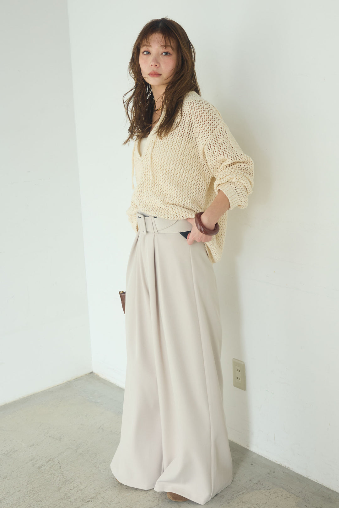 【即納】ミックスメッシュキーネックプルオーバー