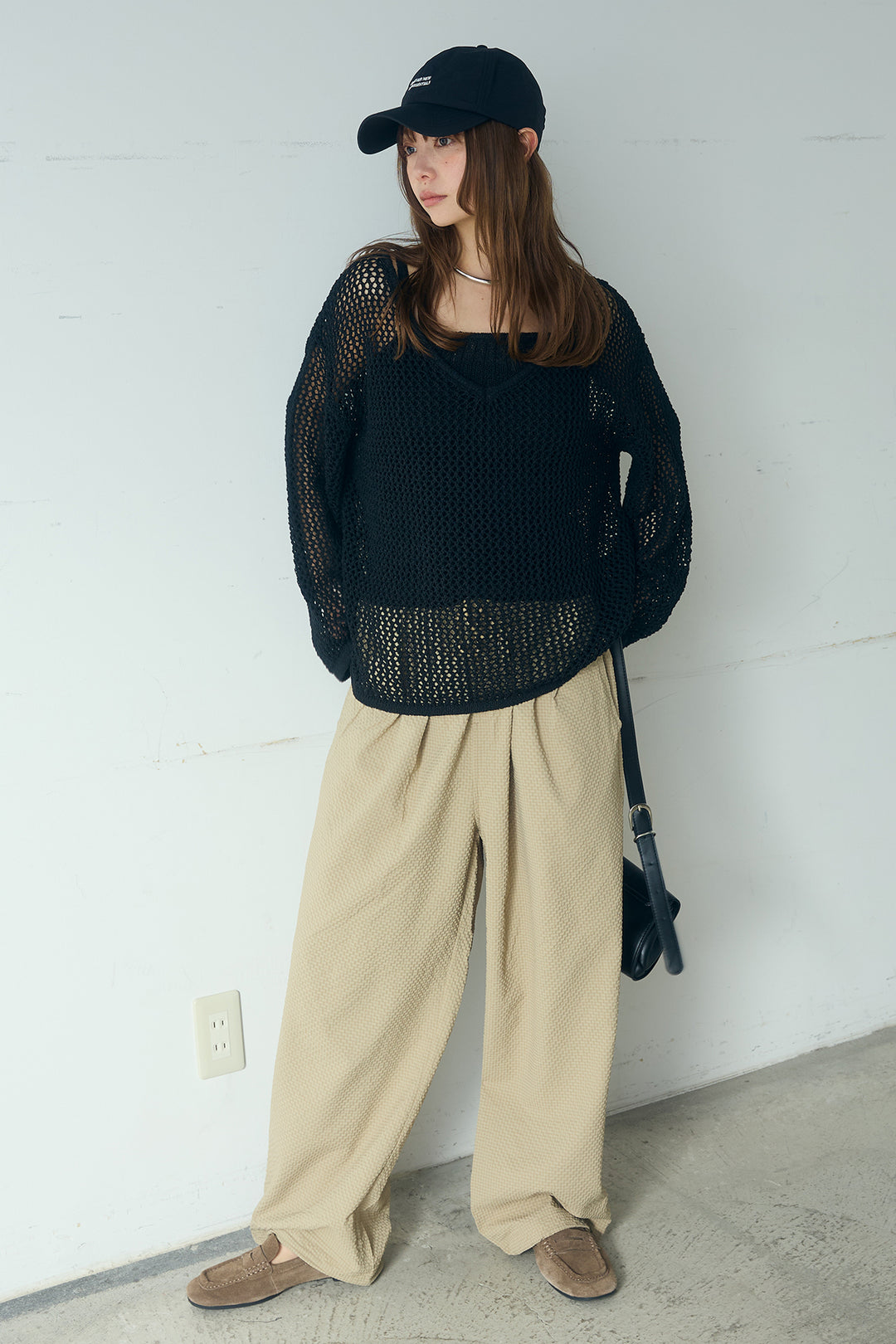 [SET]メッシュ編みビスチェセットVネックプルオーバー+シアサッカーイージーパンツ(2set)