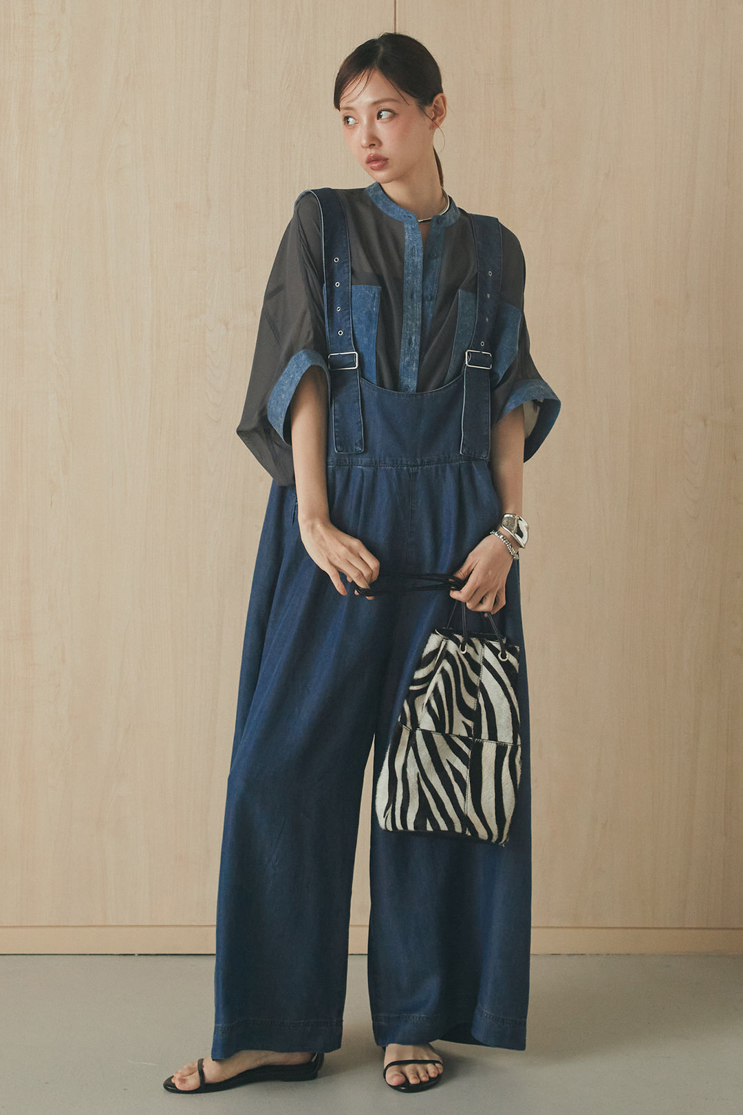 [SET]デニムライクビッグツーポケシアーシャツ+前後2WAYテンセルデニムサロペット(2set)