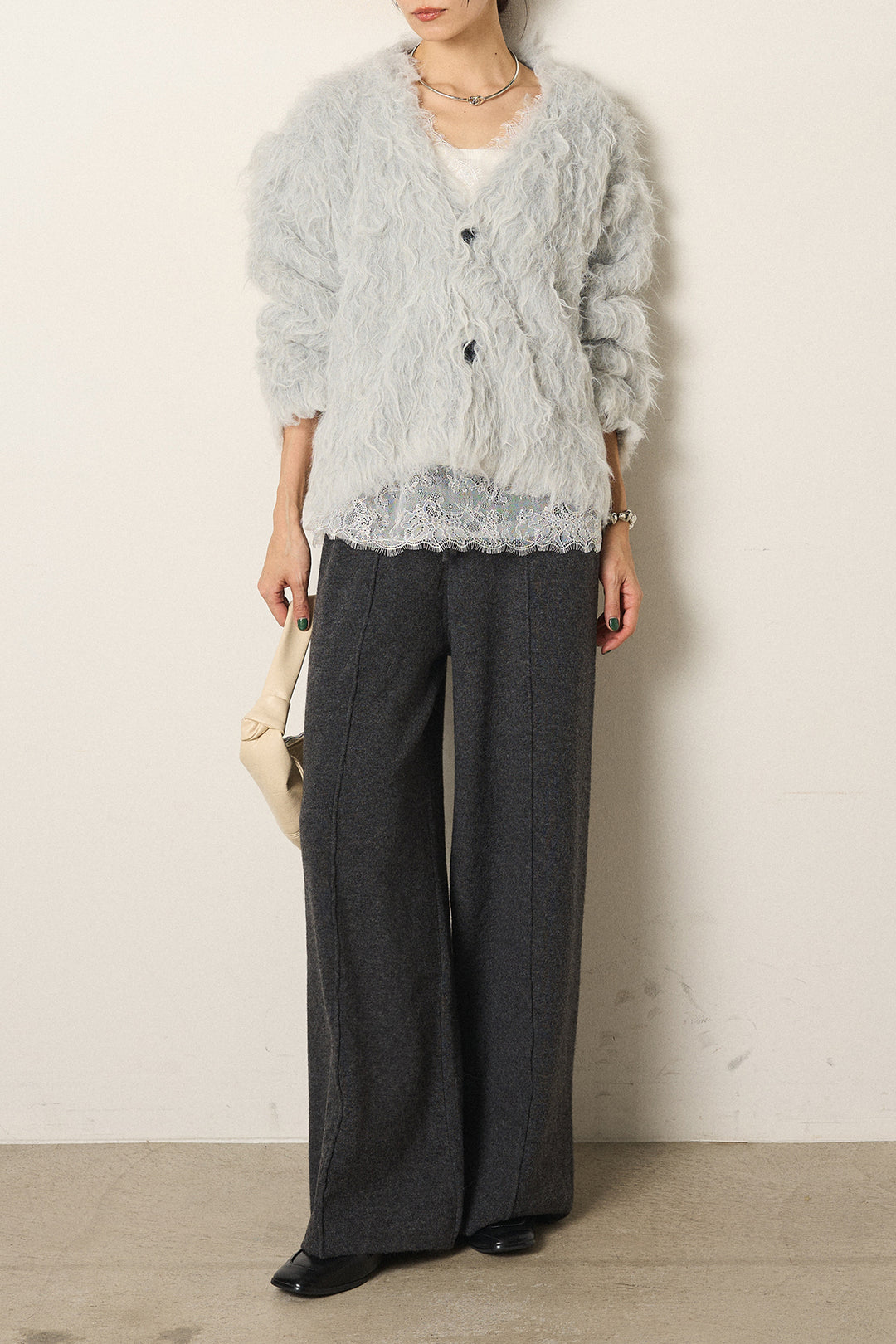 [SET]起毛シャギーニットカーディガン+センターラインニットパンツ(2set)