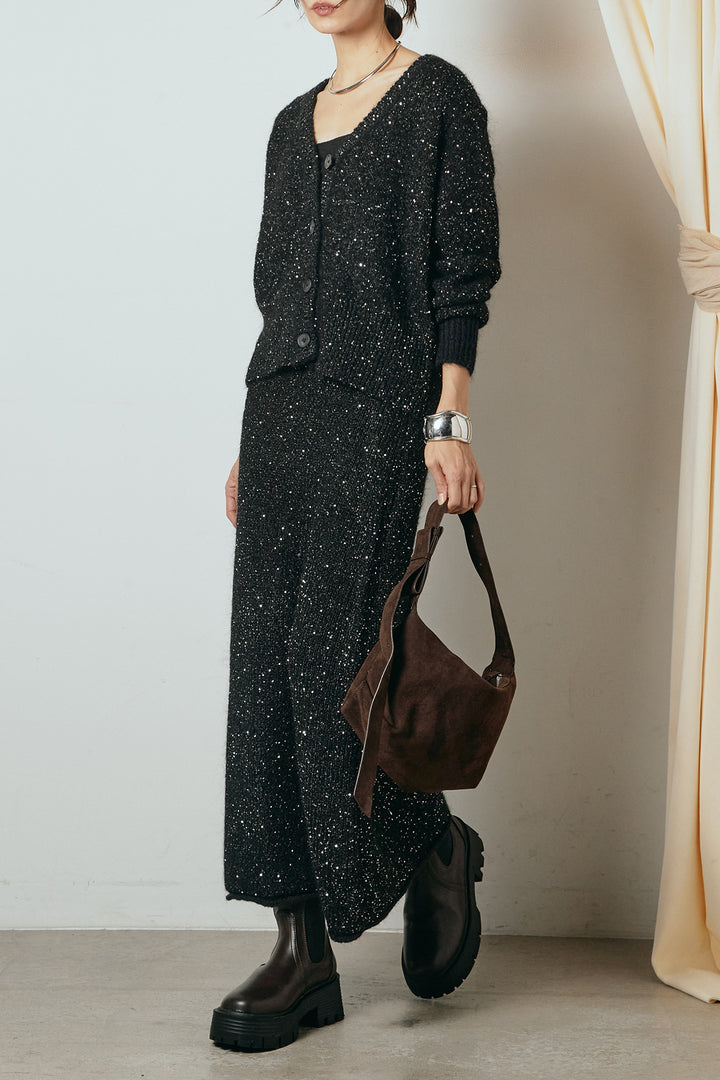 [SET]ミニラメニットカーディガン+ミニラメニットスカート(2set)