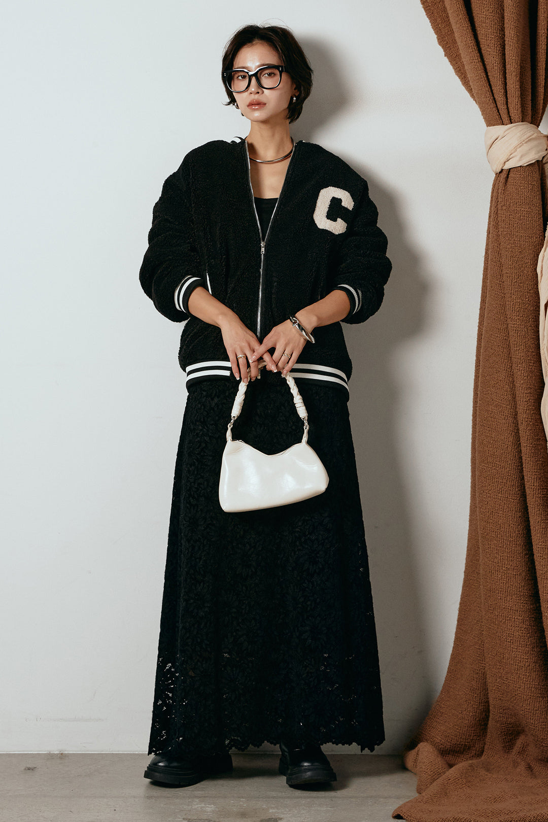 [SET]ロゴスタジャンボアブルゾン+花柄刺繍ベロアフレアスカート(2set)