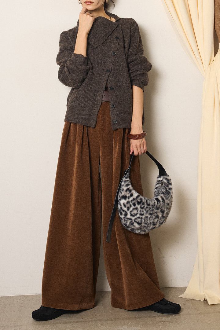 [SET]ボタンデザインネックニットプルオーバー+ベルトループコーデュロイワイドパンツ(2set)