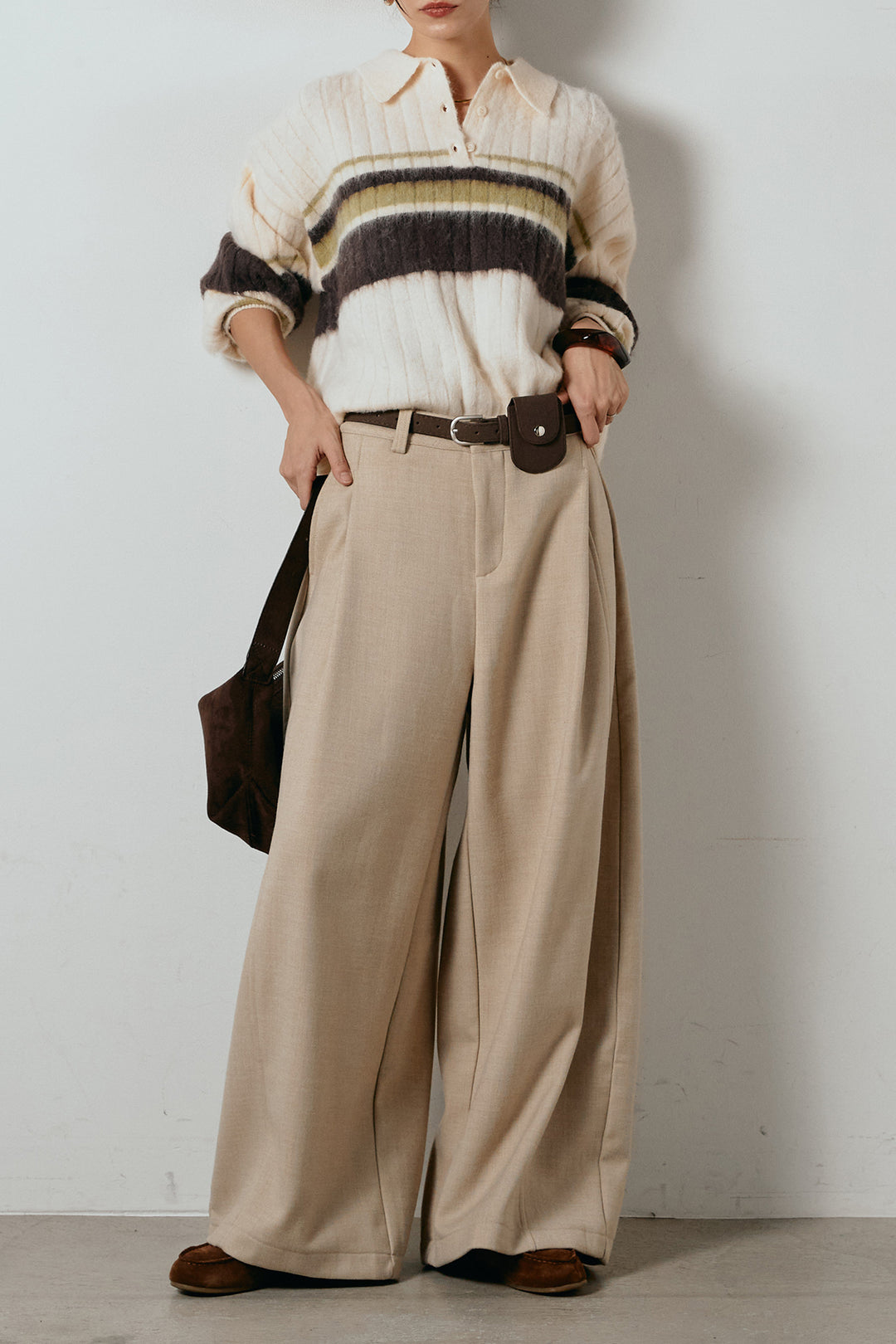 アルパカタッチボーダーポロニット/アイボリー