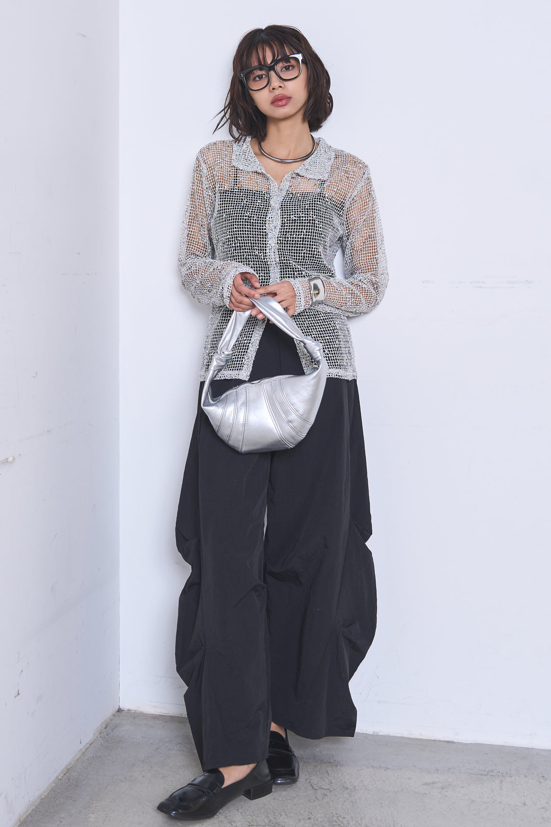 [SET]ネップメッシュポロ襟カーディガン+ドライタフタタックバレルパンツ(2set)