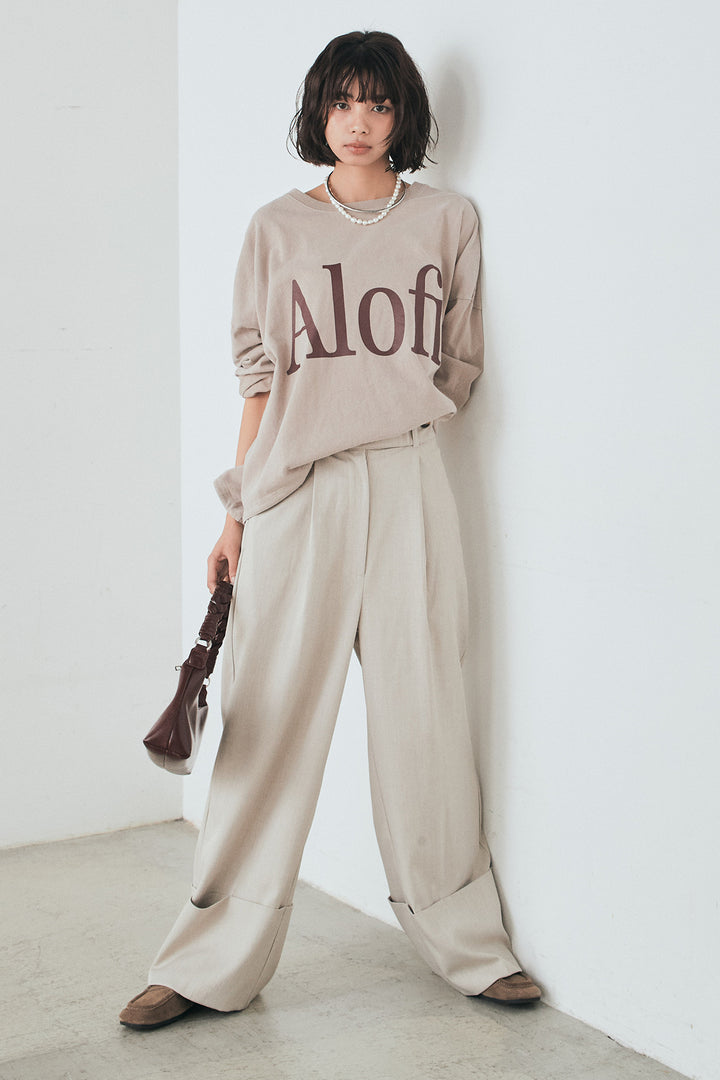 [SET]裾センタードロストロゴプリントワイドTシャツ+センタープレスセミワイドパンツ(2set)