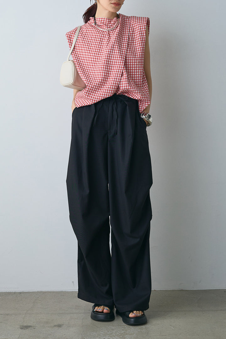 [SET]バックデザインチェックトップス+デザインタックパンツ(2set)