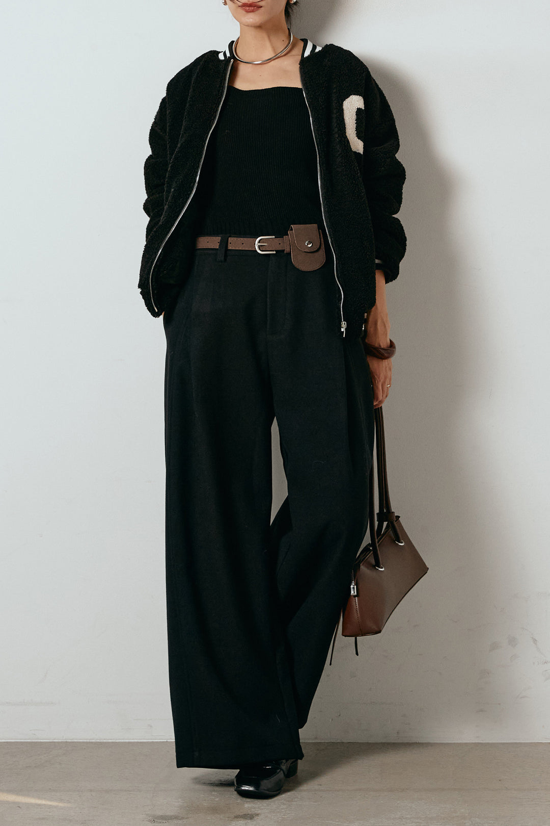 [SET]ロゴスタジャンボアブルゾン+ポーチベルト付きカーブパンツ(2set)