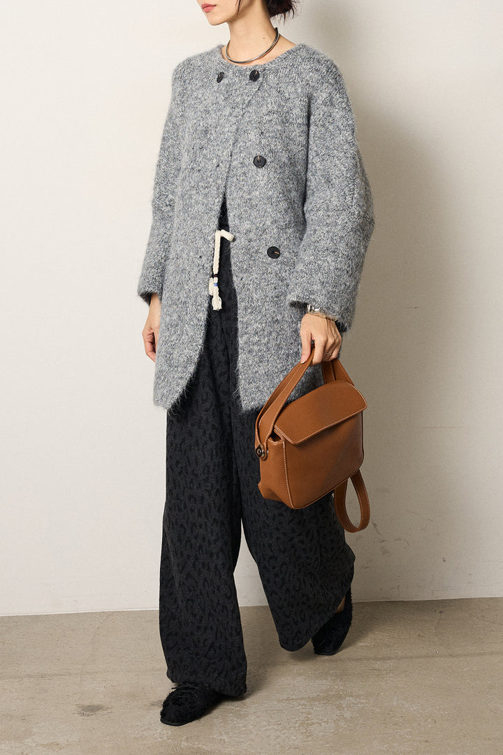 [SET]アシンメトリーボタンニットカーディガン+レオパードジャガードニットパンツ(2set)