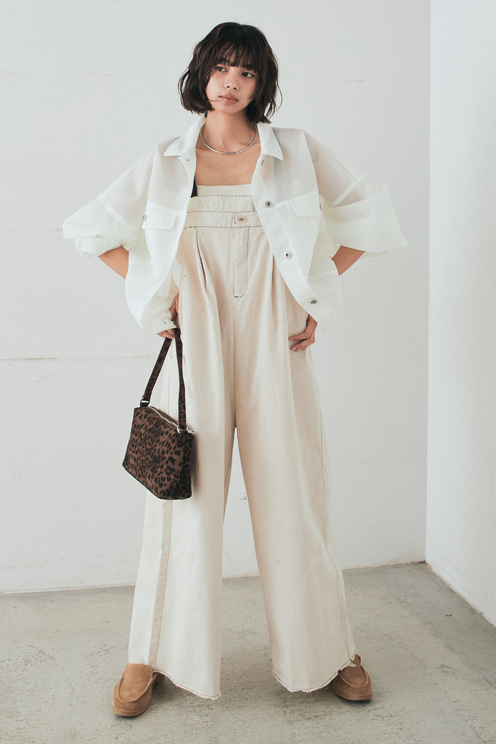 [SET]シアーダンボールサイドドロストジャケット+綿ツイルアシメサロペット(2set)