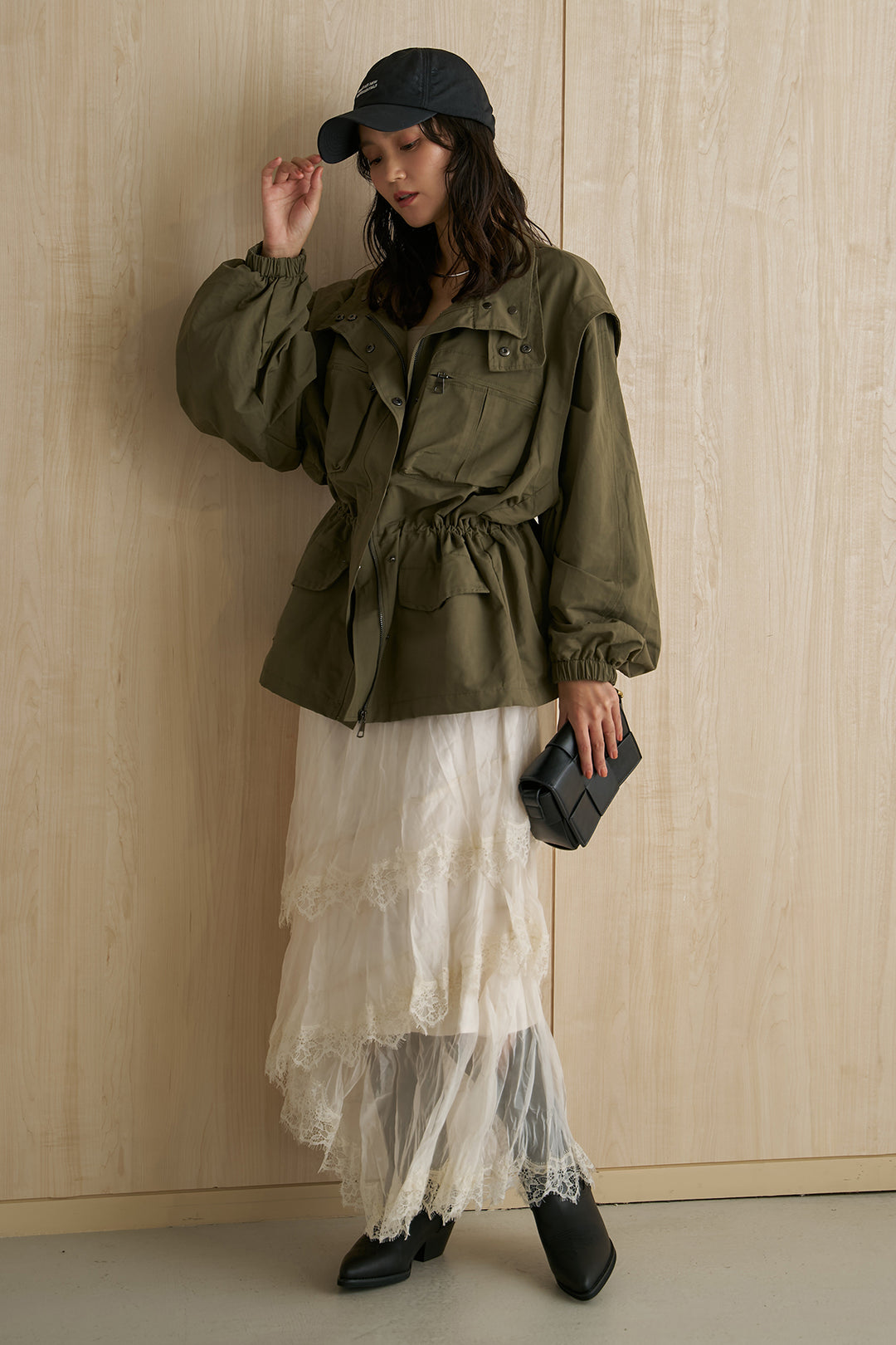[SET]カーゴポケットミリタリーライクジャケット+レース付きランダムアシメスカート(2set)
