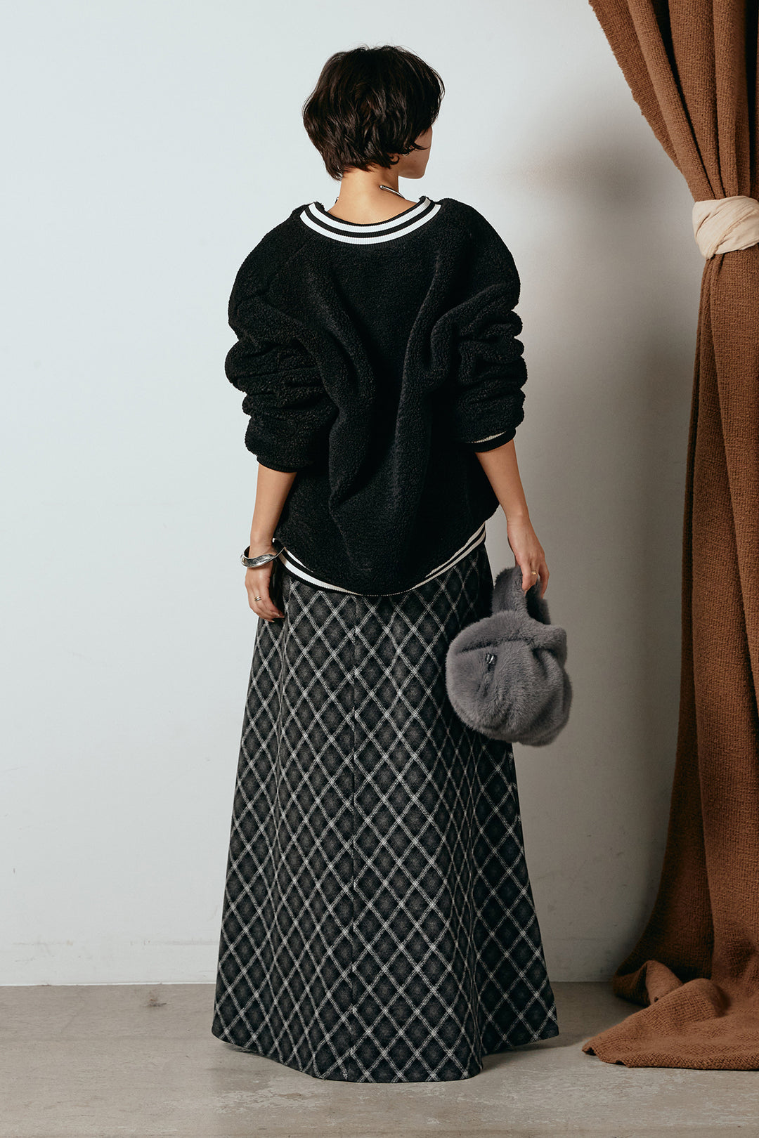 [SET]ロゴスタジャンボアブルゾン+フロッキー起毛チェックスカート(2set)