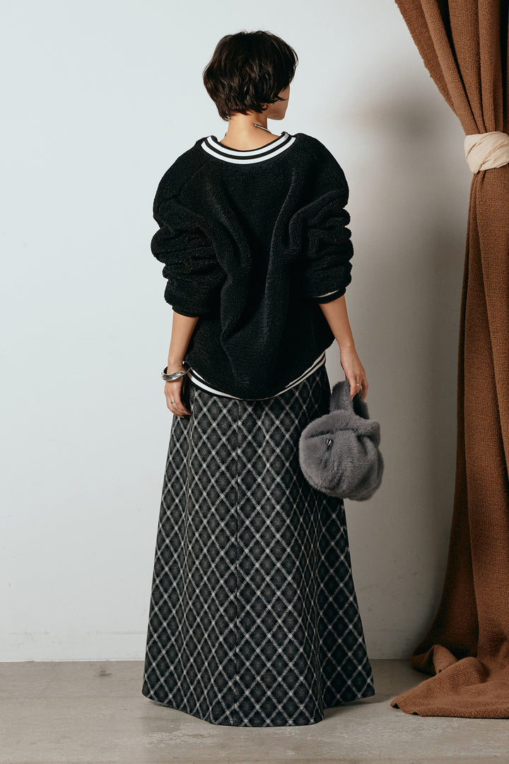 [SET]ロゴスタジャンボアブルゾン+フロッキー起毛チェックスカート(2set)