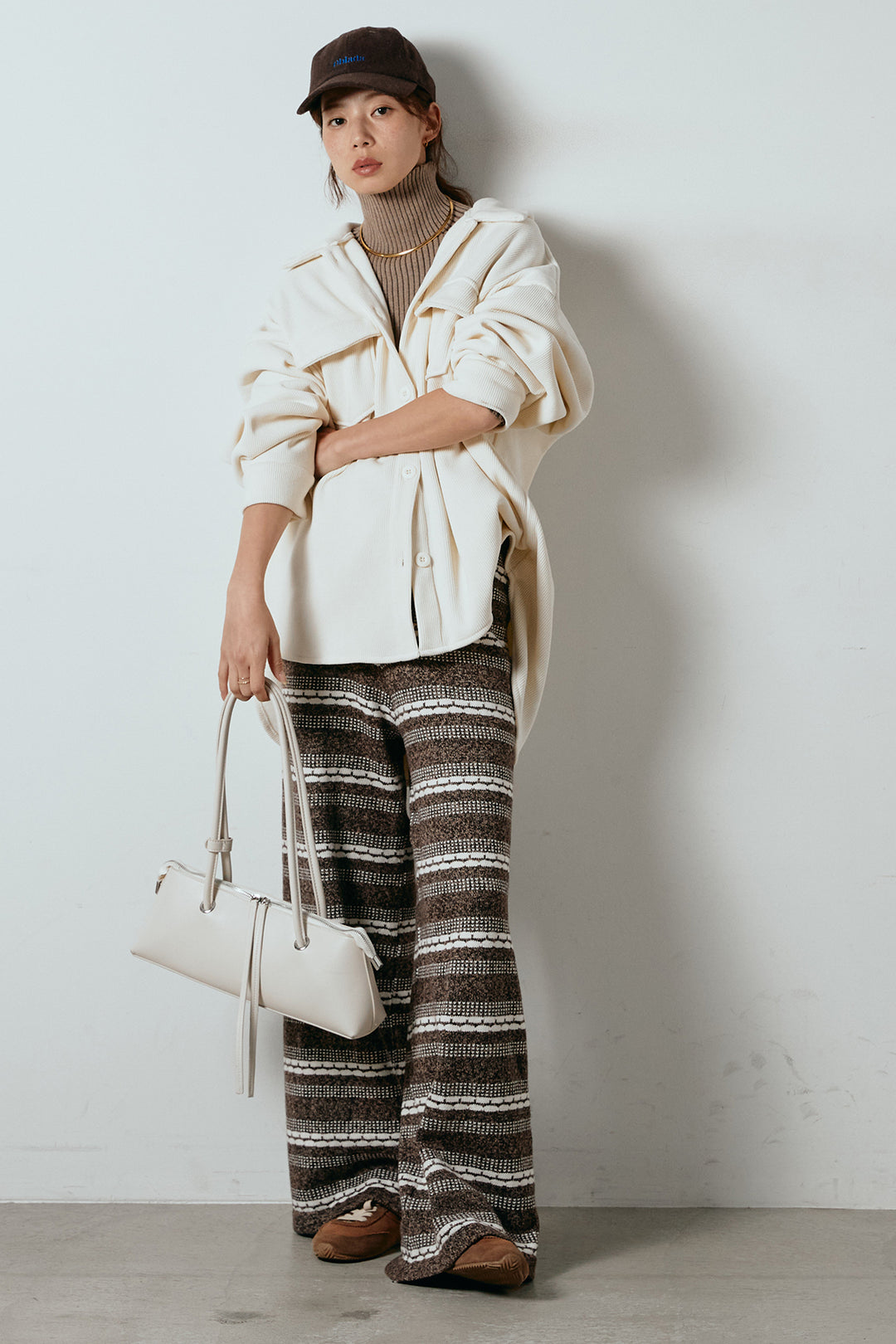 [SET]襟付きコーデュロイポケットシャツ+リブニットシームレスタートルプルオーバー+マルチライン柄リラックスニットパンツ(3set)