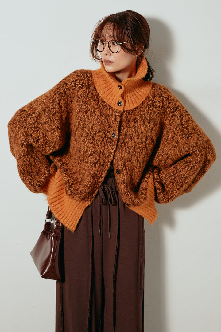 [SET]ハイネックミックスニットトップス+フロントラインデザインワイドスウェットパンツ(2set)