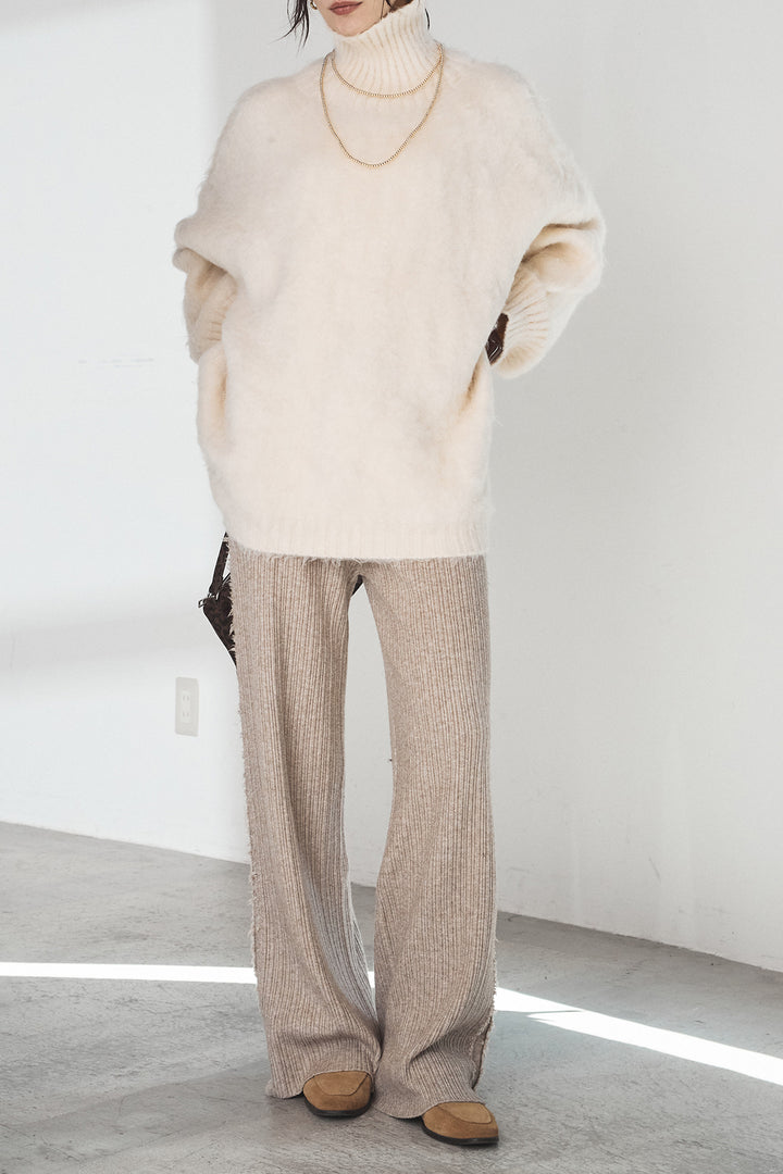 [SET]起毛オーバーハイネックニット+サイドフリンジニットパンツ(2set)