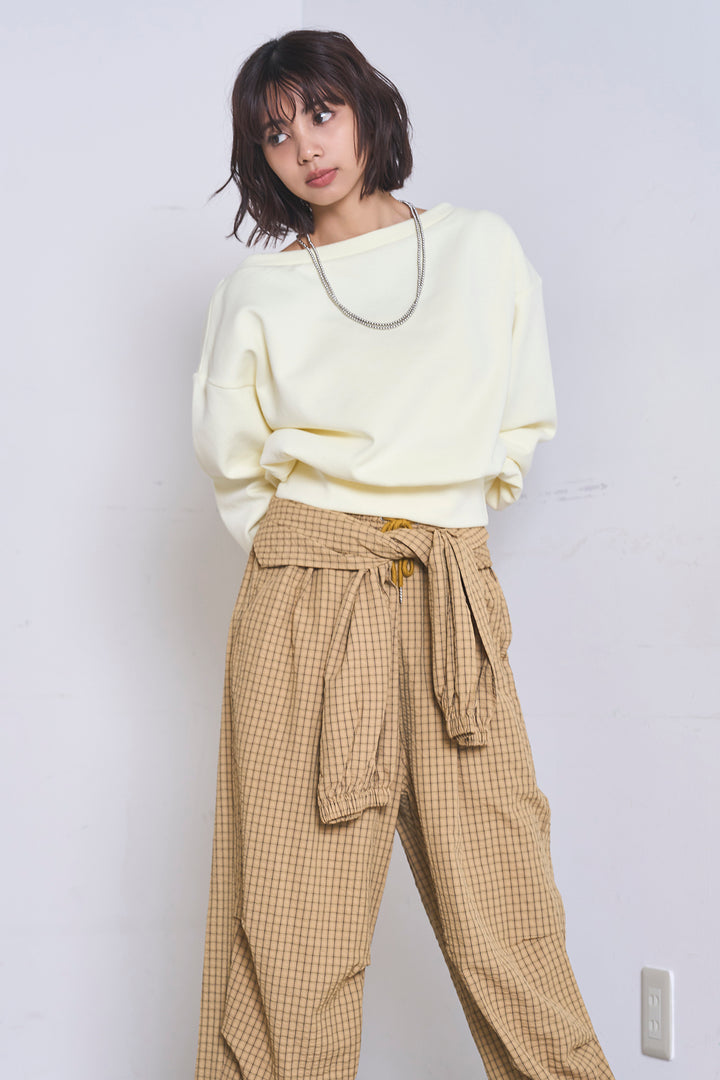 [SET]ワンショルスウェットプルオーバー+チェックウエスト巻きジョガーパンツ(2set)