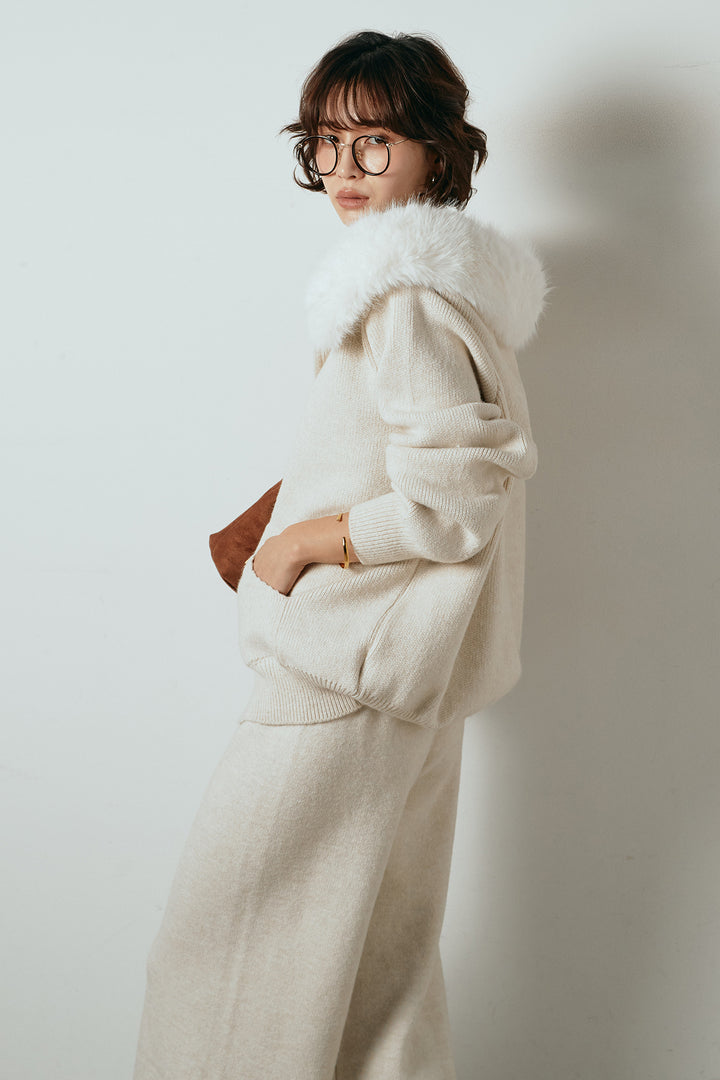 【着回しセット】[SET]ファー付きフーディーニットSETUP+ストライプドッキングニットポロSETUP(2set)