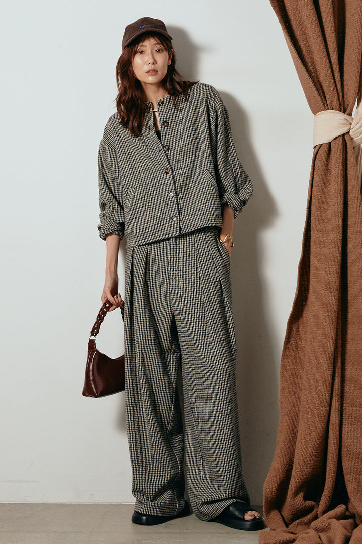 [SET]ノーカラーガンクラブチェックジャケット+ガンクラブチェックタックパンツ(2set)