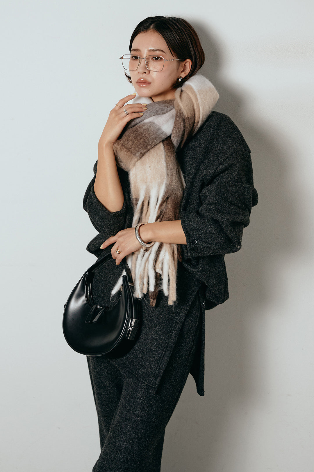 [SET]チェックマフラー付きニットSETUP