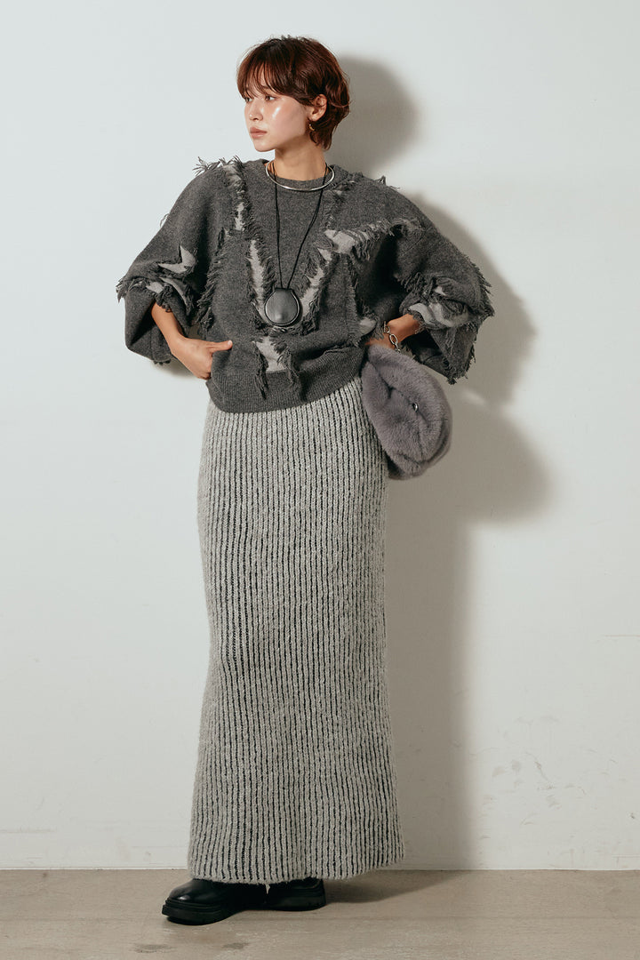 [SET]シャギージャガードニットトップス+アルパカタッチニットタイトスカート(2set)