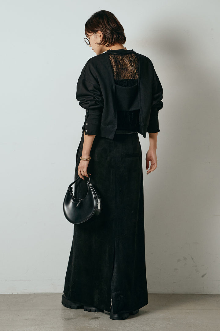 [SET]裏毛バックオープンプルオーバー+エコスウェードワイドスカート(2set)