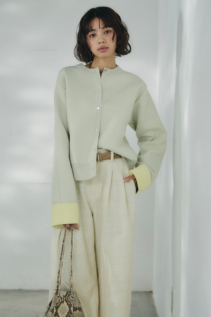 [SET]リバーシブル配色ニットカーディガン+デニムライクヘリンボーンタックパンツ(2set)