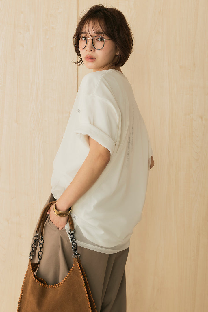 【即納】綿天竺Tシャツ×チュールトップス