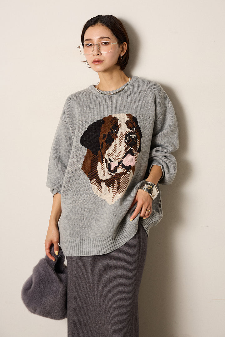 [SET]アニマルジャガード柄ニットトップス+リブナローニットスカート(2set)