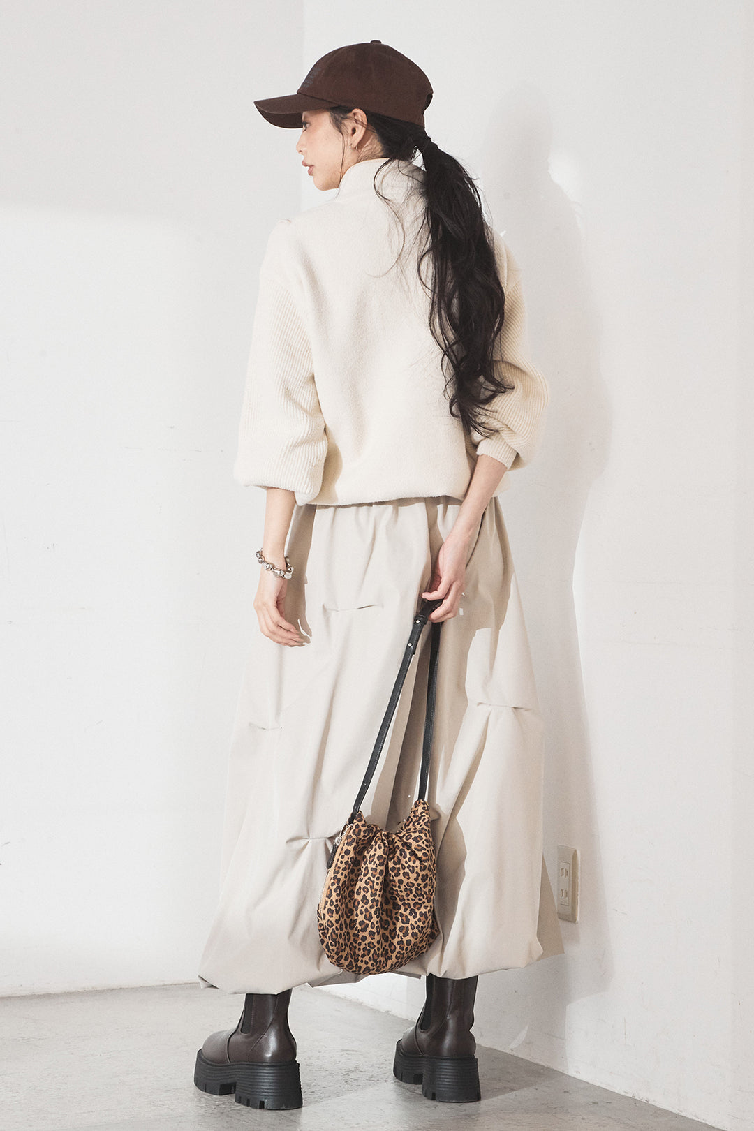 [SET]ハイネックパイピングデザインブルゾン+ランダムタックバルーンスカート(2set)