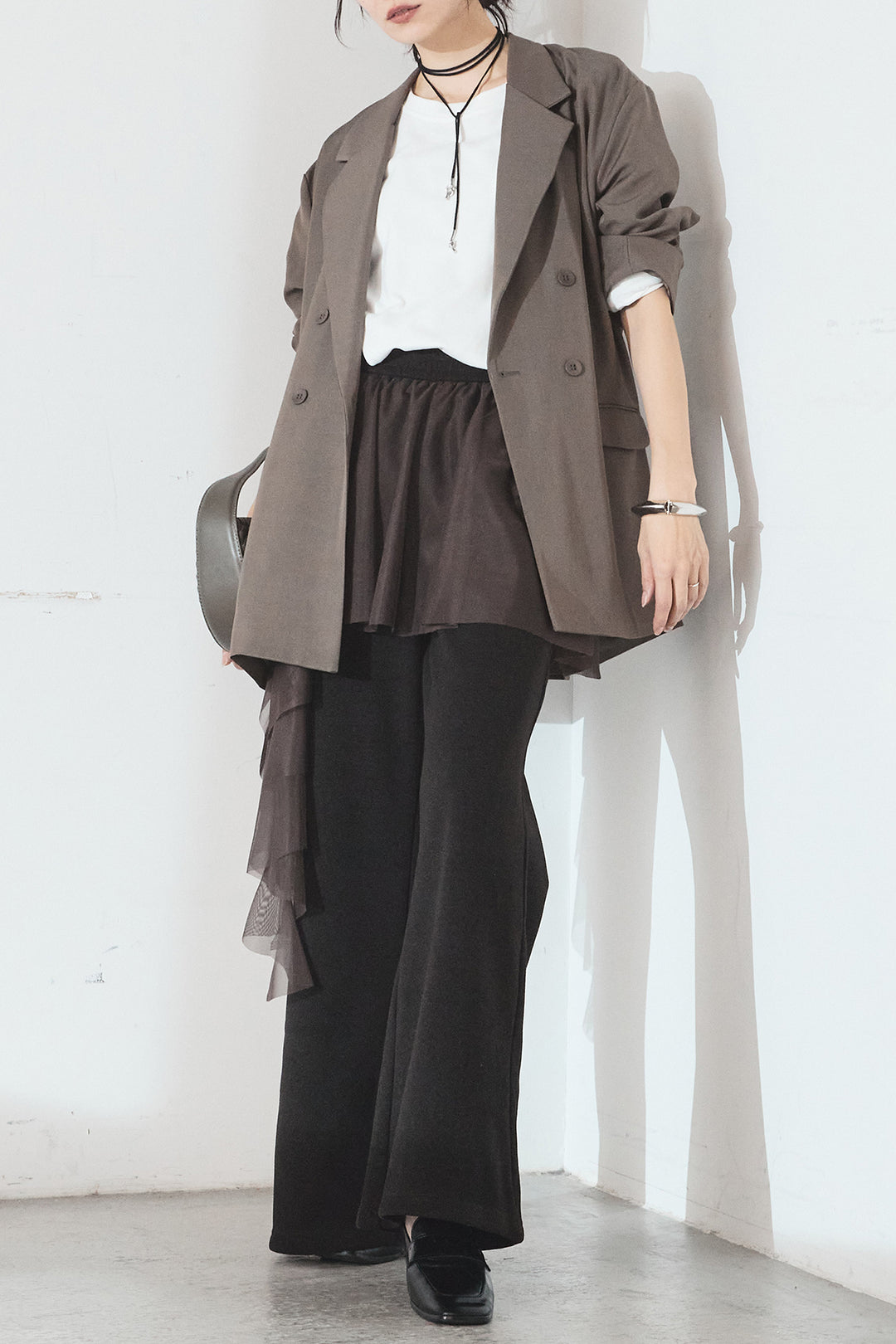 [SET]ルーズシルエットダブルテーラードジャケット+ストレッチロングTシャツ(2set)