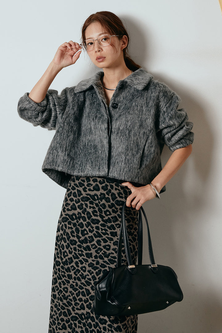 [SET]シャギーショートジャケット+レオパードロングスカート(2set)