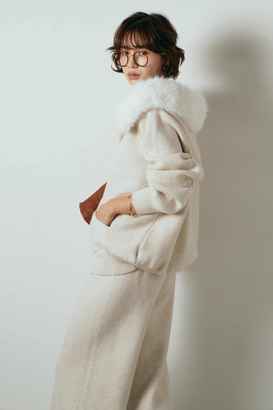 【着回しセット】[SET]ファー付きフーディーニットSETUP+ビッグカラーダブルジップニットSETUP(2set)