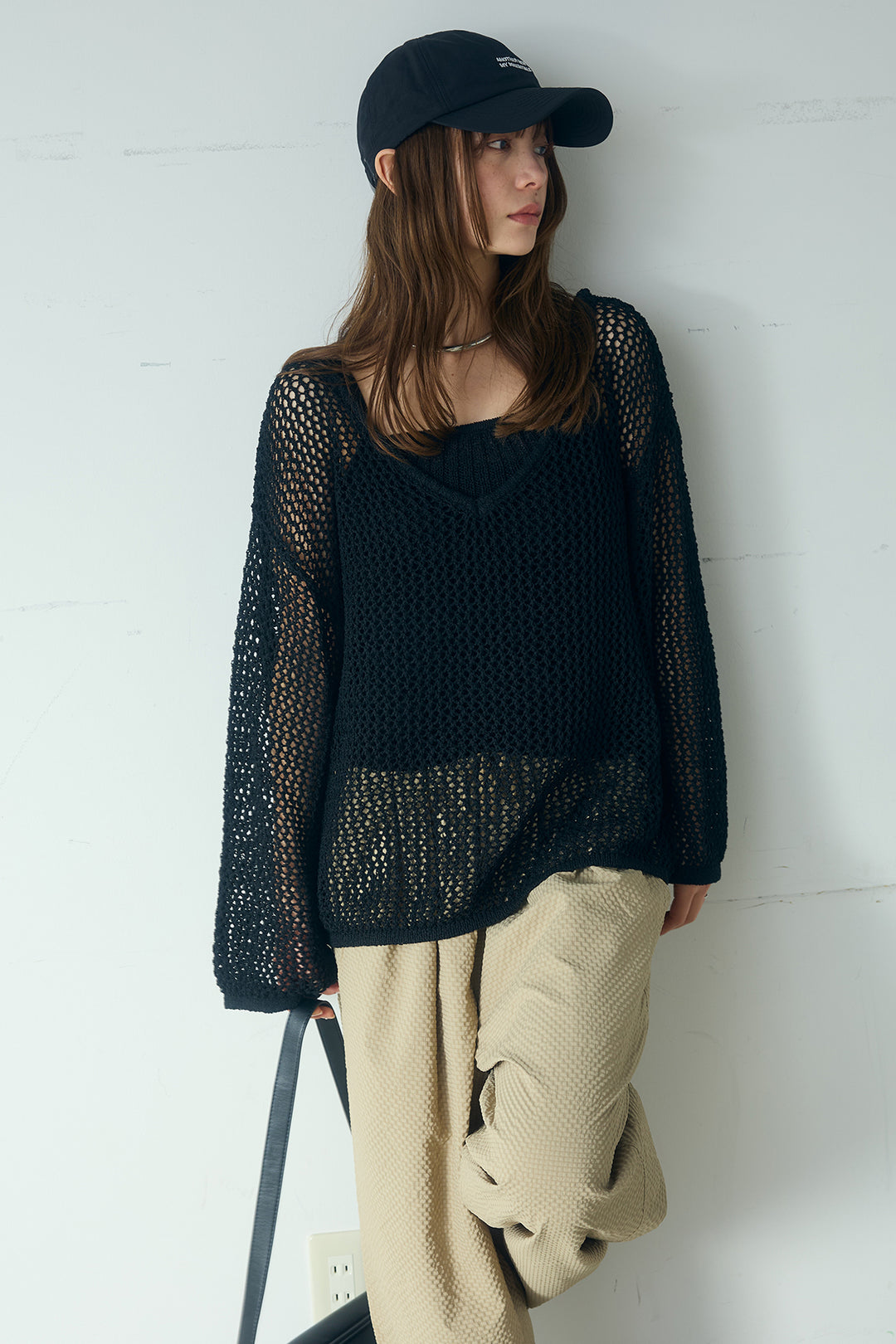 [SET]メッシュ編みビスチェセットVネックプルオーバー+シアサッカーイージーパンツ(2set)