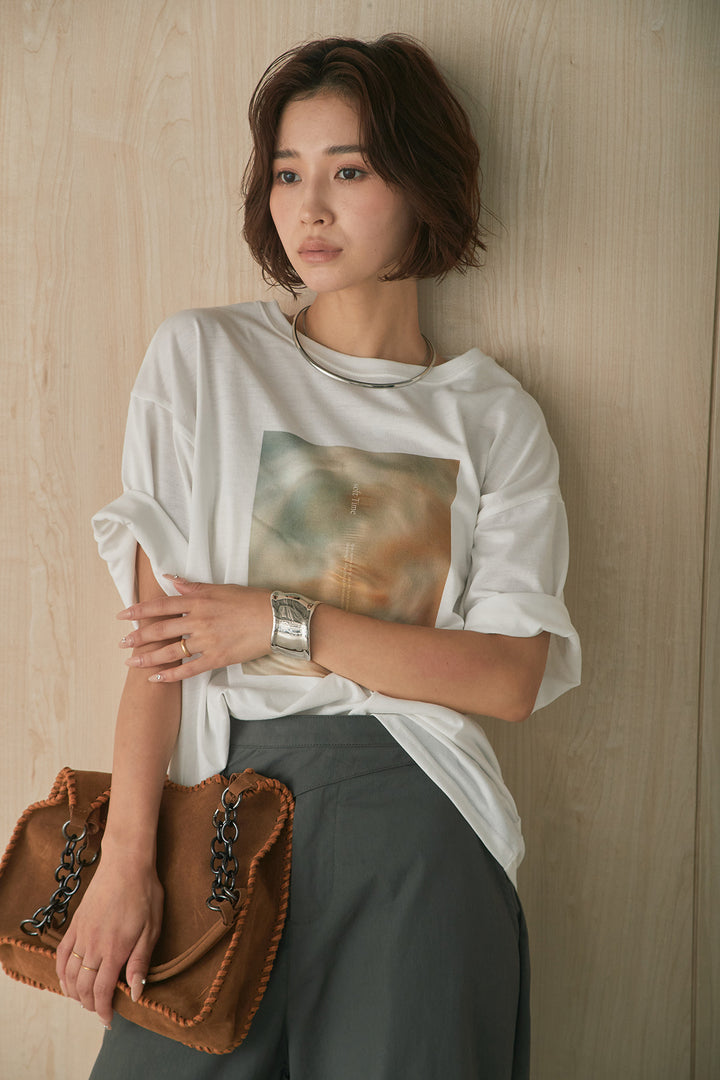 [SET]MarbleプリントTシャツ+ポケットベルト付きニーサイドタックパンツ(2set)