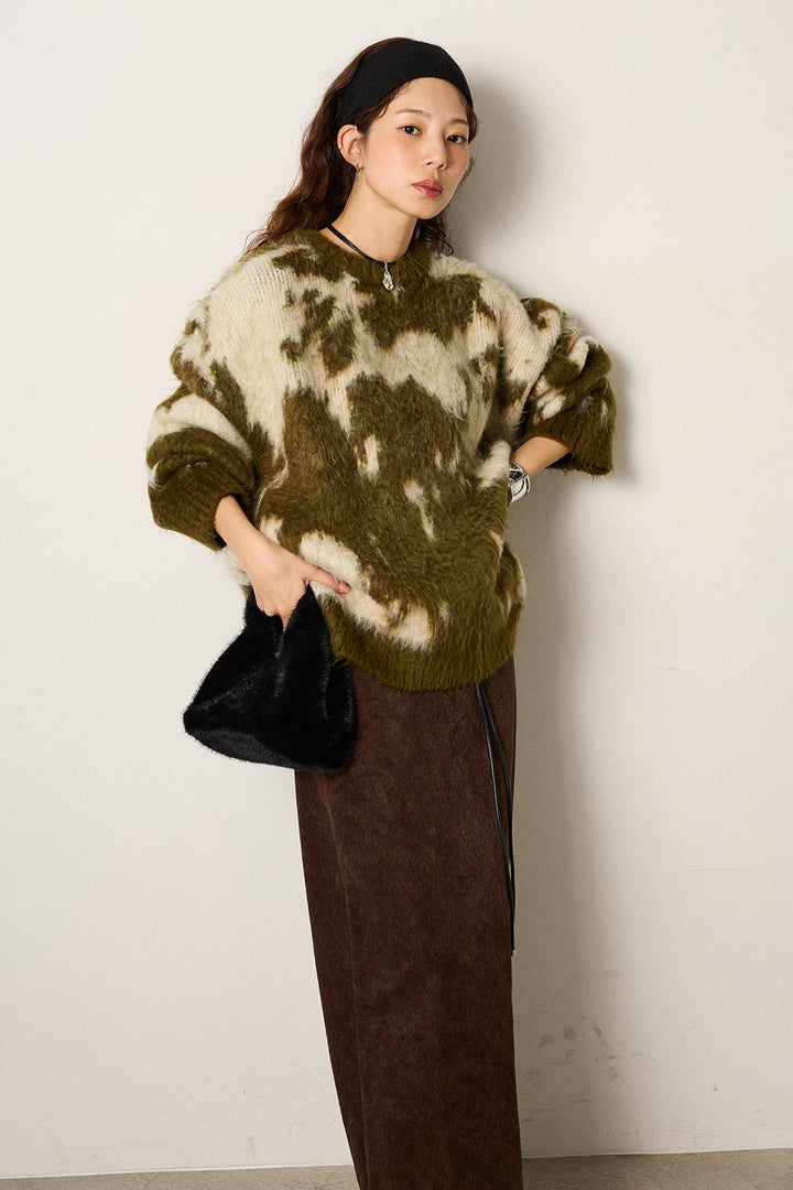 【着回しセット】[SET]モヘアタッチマーブルニット+タック入りコーデュロイワイドパンツ+ロープベルト付きスウェード調スカート(3set)