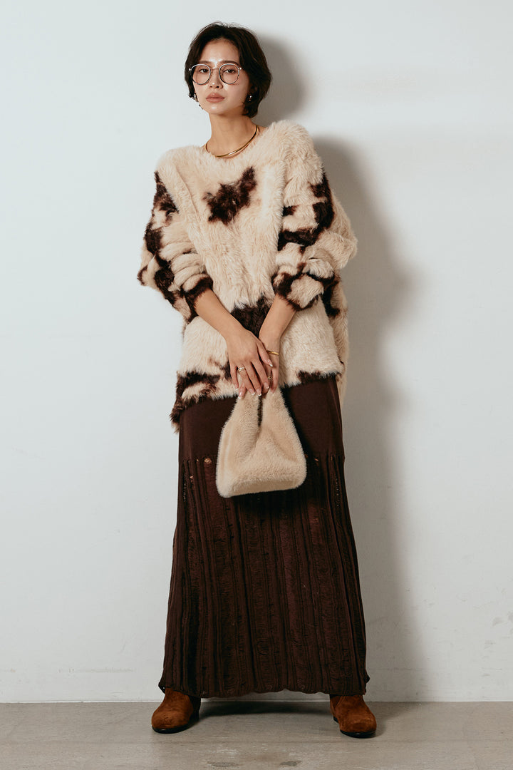 [SET]タイダイ柄シャギーニットトップス+裾シアーリブスカート(2set)