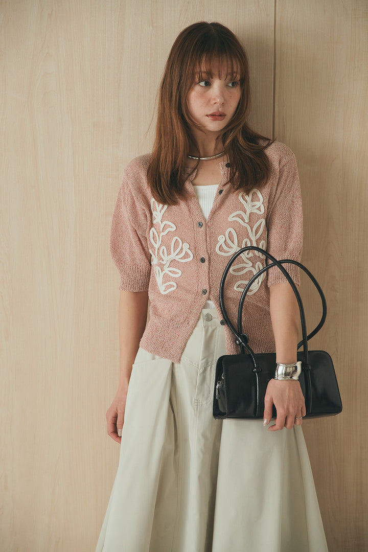 [SET]フロントテープデザイン半袖カーディガン+ミリタリーツイルタックフレアスカート(2set)