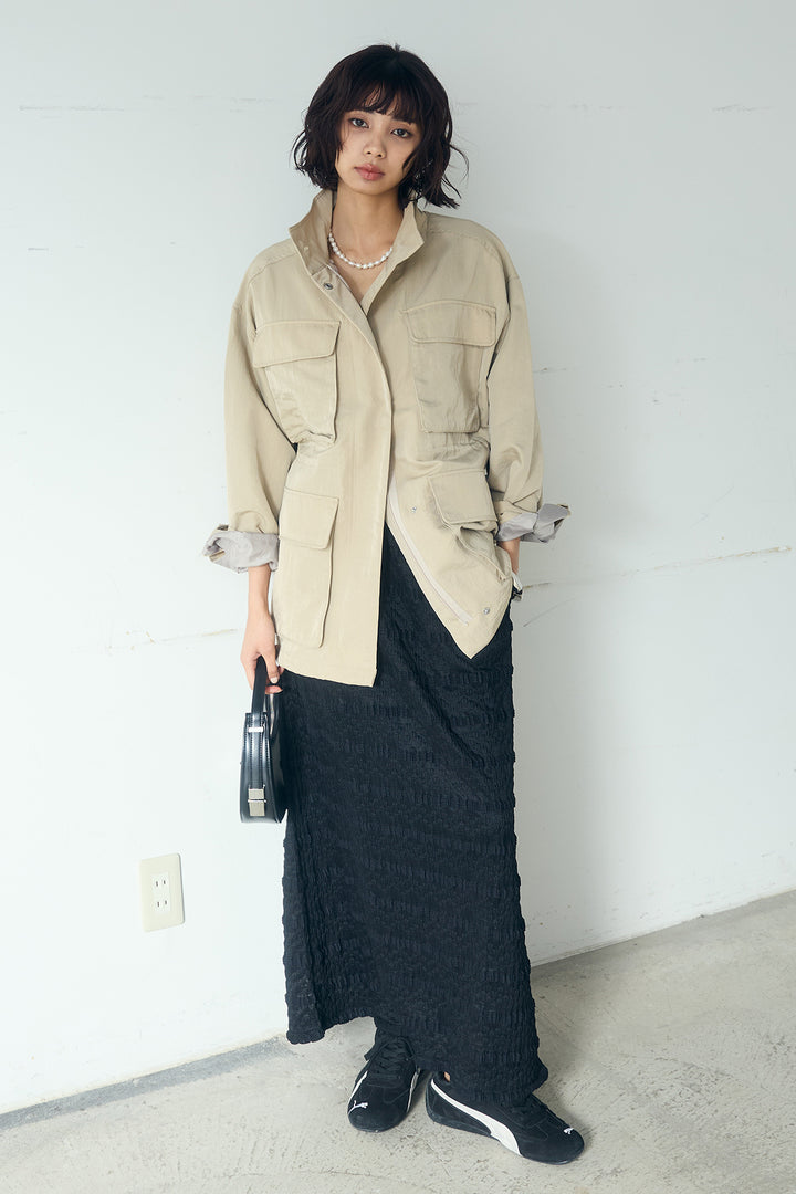 [SET]ナイロンツイルフィールドジャケット+ジャガードカットソータイトスカート(2set)